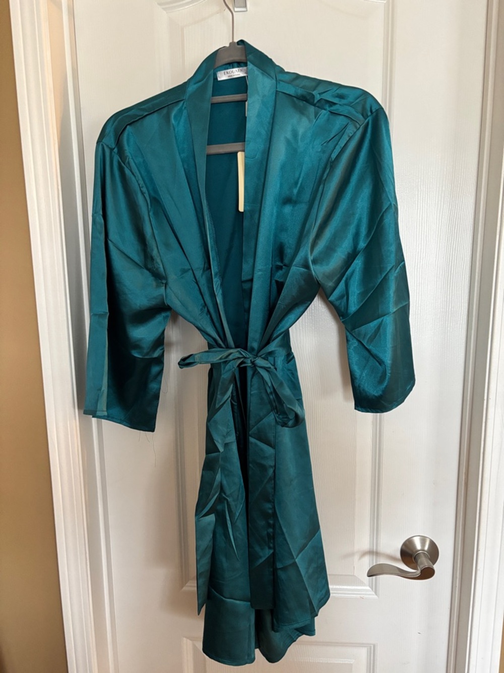 Silky Teal Women's Satin Robe with Belt NWT